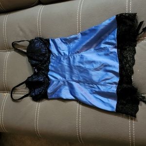 Purple slip with black lace trim